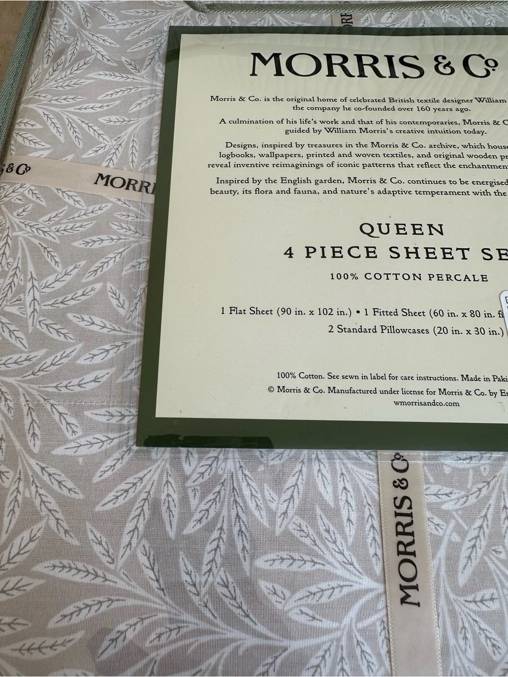 Morris & Co William Morris Queen 4-Piece Sheet Set in Light Taupe Leaf